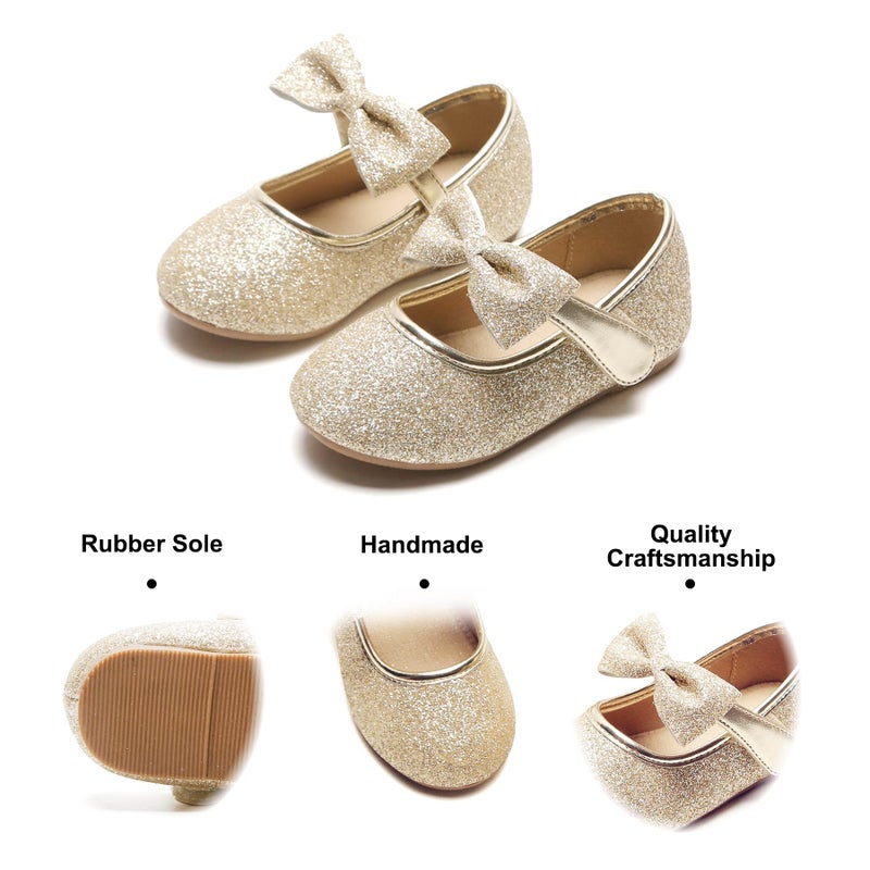 Felix & Flora Girls Mary Jane Flat Dress Shoe for Toddler Little Kid Party School (8 Toddler,Gold) - Image 4